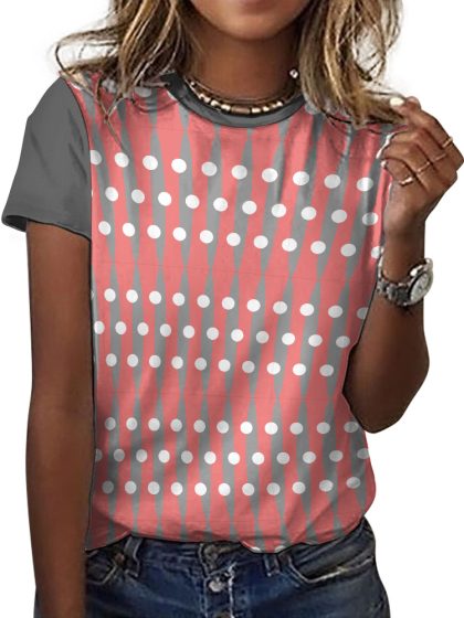 Honeyland Women's 100% Cotton T-Shirt IJ Pink and Gray Geometric — FREE SHIPPING!