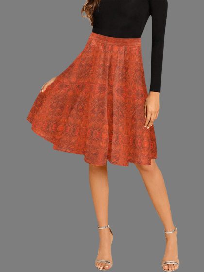 Honeyland Women's Pleated Midi Skirt in Cinnamon Fractal — FREE SHIPPING!